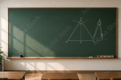 Geometry triangle drawing on a black classroom chalkboard