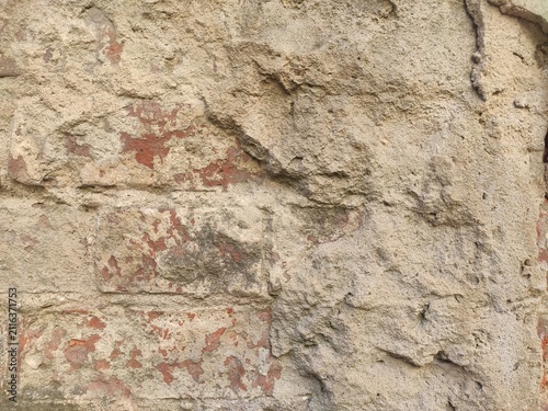 Canvastavla Smeared Cement Wash Sloppy beige plaster layer failing to conceal the red brickw