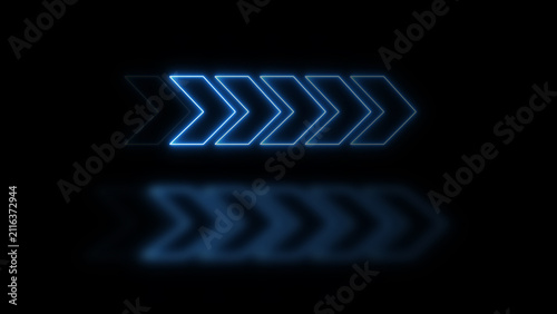 Foto Row of glowing arrows with reflection represents neon pointer design