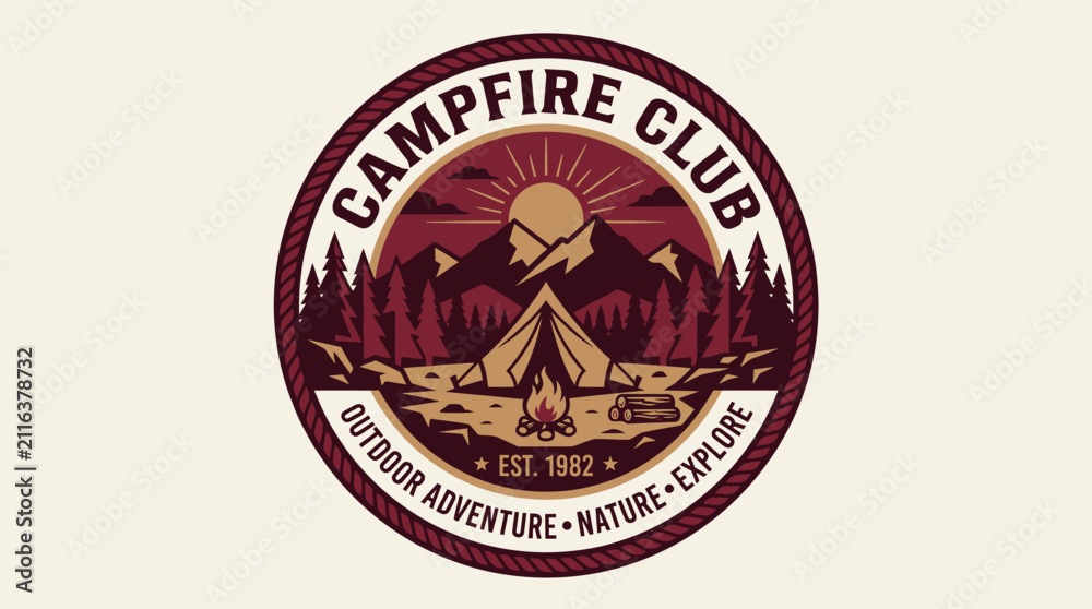 Fototapeta premium Campfire Club Outdoor Adventure Nature Explore Emblem.