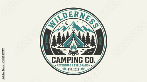 Wilderness Camping Co. Adventure  Exploration Logo Design.