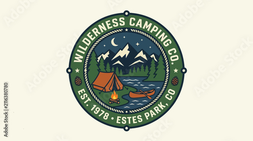 Wilderness Camping Co. Est. 1978 Estes Park, CO Logo Design.