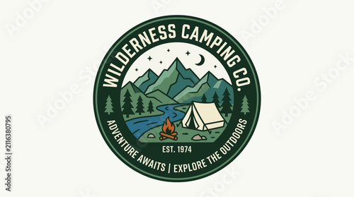 Wilderness Camping Co. Adventure Awaits Explore The Outdoors Logo.