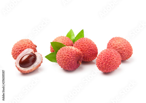 Lychee berries with leaves
