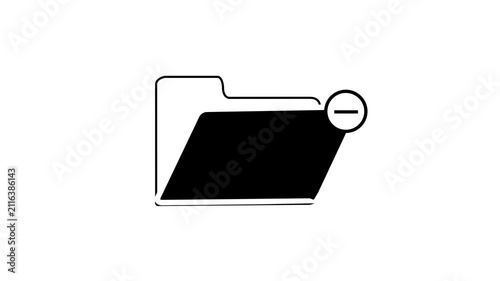Animated Line Art Folder Icon Opening with Minus Symbol Badge, Minimalist File Removal and Storage Concept Motion Graphics 4K