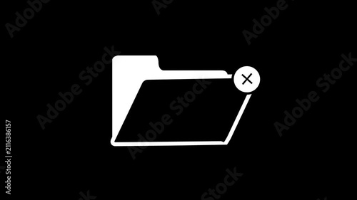 Animated Black Folder Icon Opening with Cancel Cross Mark Badge, File Delete and Remove Concept Motion Graphics 4K Loop
