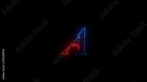Glowing Red and Blue Neon Letter A Animation, Animated Alphabet Motion Graphic for Title Intro and Typography 4K Loop