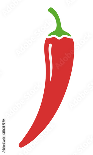 Minimalist chili pepper icon with a gentle curve and simple stem isolated on a white background, culinary food concept