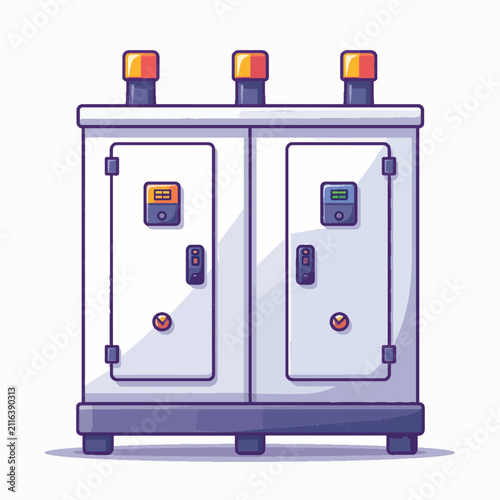 Industrial control panel with warning lights and meters