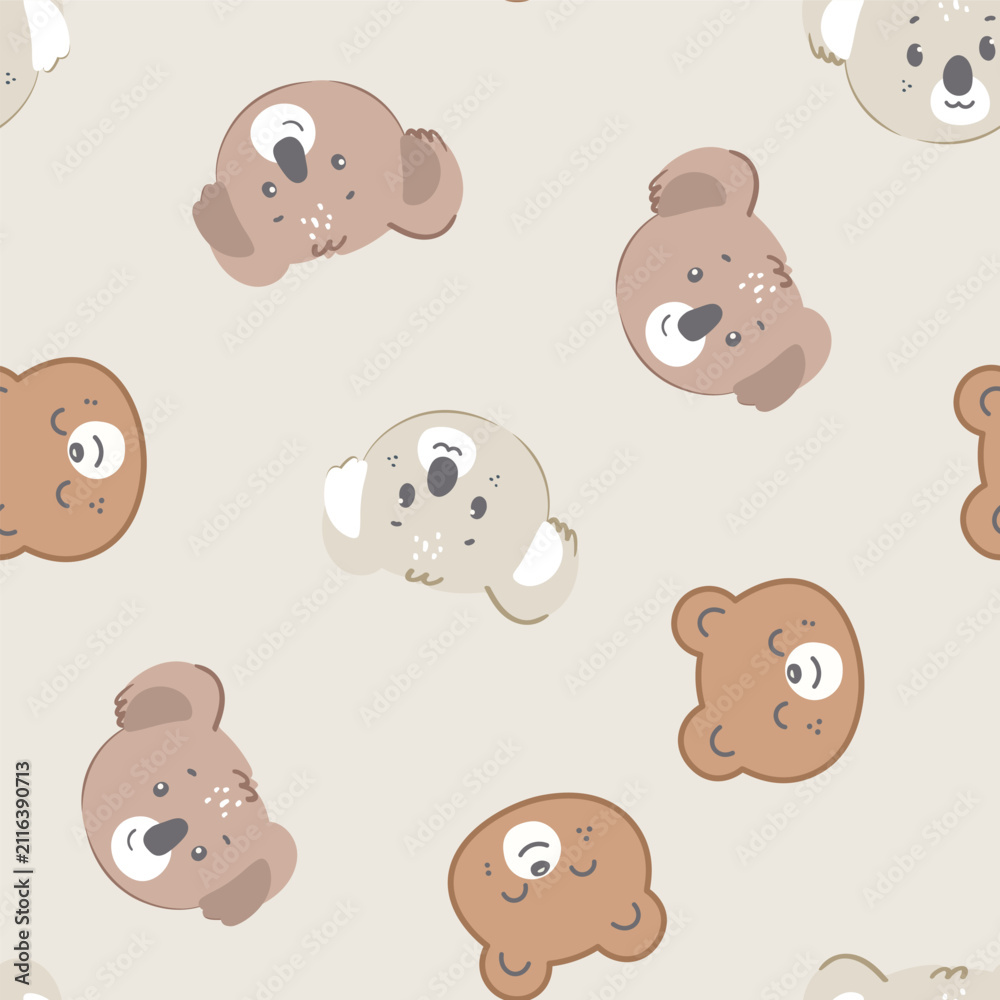Obraz premium seamless pattern with cute animals face koala and bear 