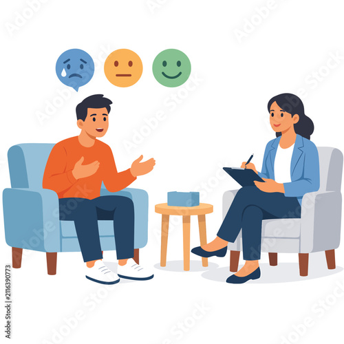Psychologist and patient during therapy session in office