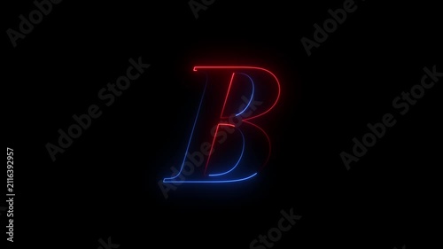 Glowing Red and Blue Neon Letter B Animation, Modern Animated Typography Loop for Intro Video and Title Design 4K
