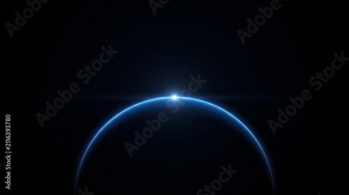 Quadro su tela A glowing blue arc representing the curvature of the earth against a deep black