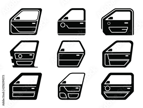 Car door icon vector set vehicle black silhouette style illustration