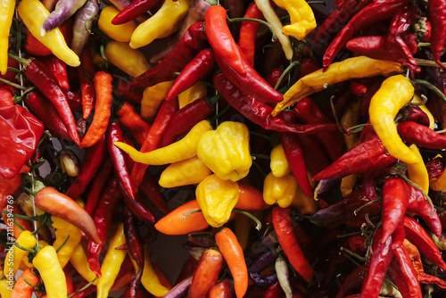 Fotografie Colorful chili peppers cover every surface