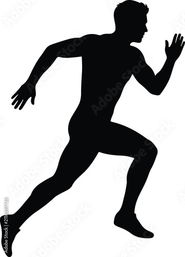Fotografía Runner silhouette is captured in a dynamic sprinting pose, emphasizing athletic movement and the pursuit of speed