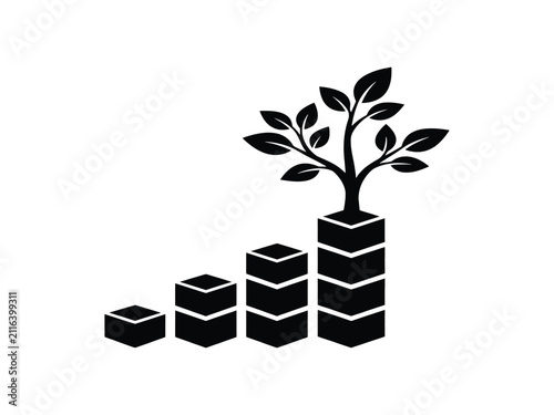 Staircase graph with growing tree representing business sustainability, business