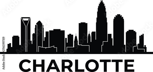 Charlotte skyline silhouette with city name typography
