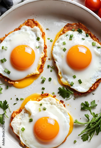 Three fried eggs with crisp...