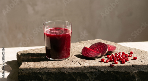 Healthy organic beetroot and pomegranate fresh juice for blood health