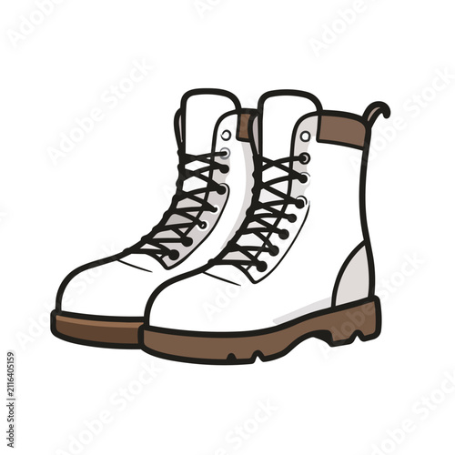 Stylish White Combat Boots with Brown Soles and Black Laces Vector Illustration for Fashion Design