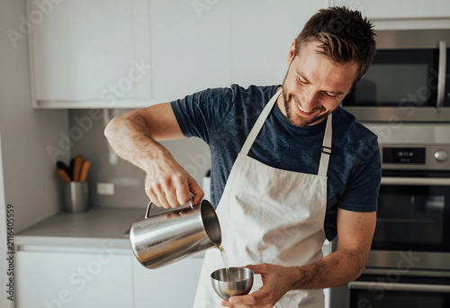 Smiling man in an apron pou...