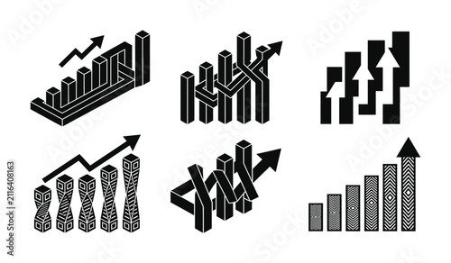 Isometric business bar chart graphics for financial data presentation