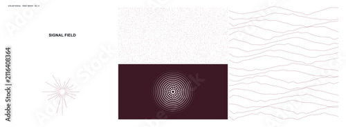 Minimalist Abstract Geometric Composition with Wavy Linear Patterns and Radiant Radial Graphic Elements