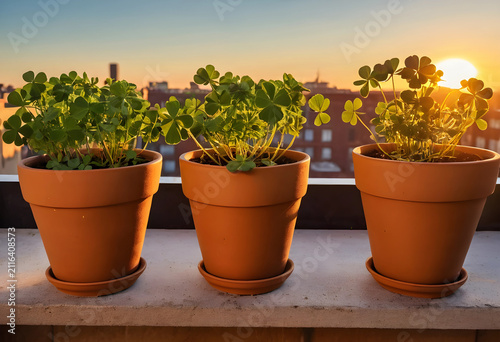 Three potted shamrock plant...