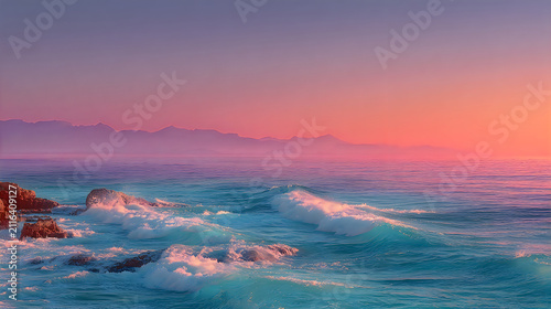Peaceful ocean sunrise pastel horizon rolling waves coastal paradise wallpapers
