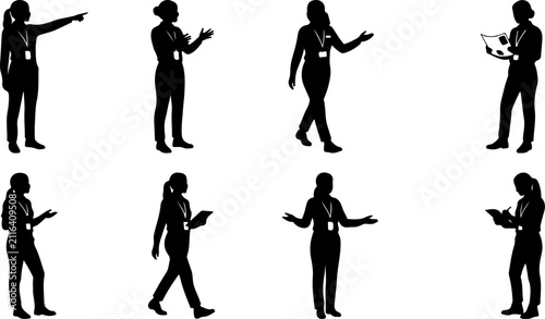 Set of silhouettes of a businesswoman in various poses vector illustration