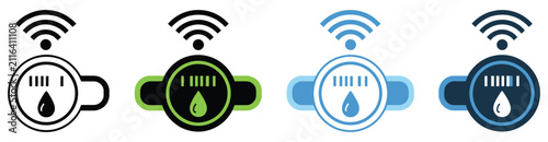 Smart water meter symbol for digital water usage monitoring, utility services, smart home automation, conservation, and measurement technology