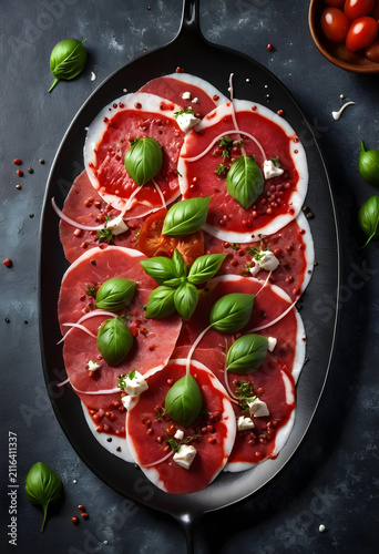 Gourmet beef carpaccio with...