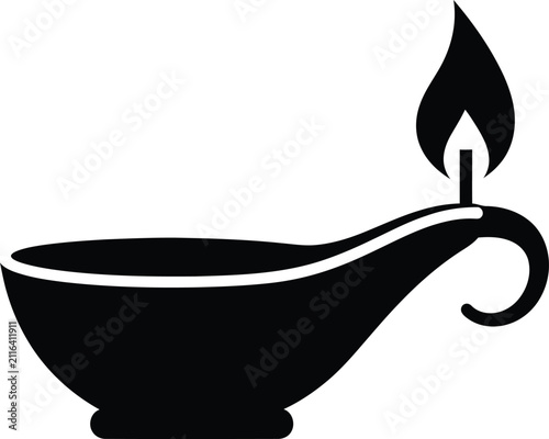 Silhouette vector traditional indian oil lamp diwali light festive design