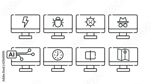 Obraz na płótnie Set of 8 desktop computer vector icons
