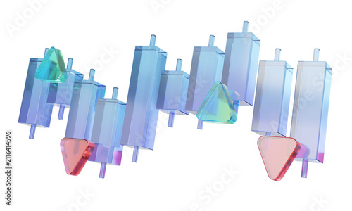 Glass glossy style financial stock information trading loss up analysis datum investment vision index market exchange buy sell bar statistic economy on transparent png background. 3d render