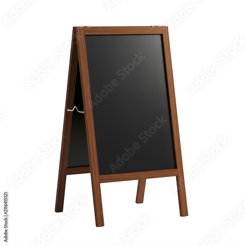 Wooden A-frame chalkboard sign on a black background blackboard easel
