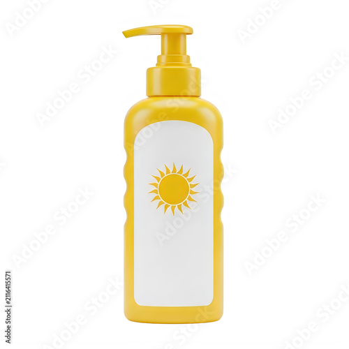 Yellow Sunscreen Lotion Bottle with Pump Dispenser and Sun Icon 38d1 8dc3