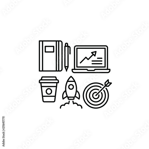 Simple grouping of essential startup and business icons.