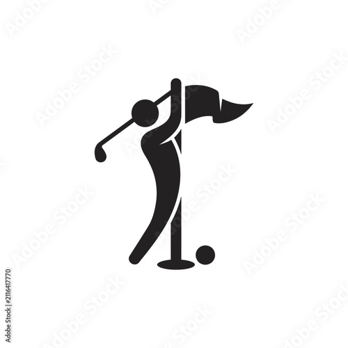 Simple golfer silhouette holding a flag stick on the green.