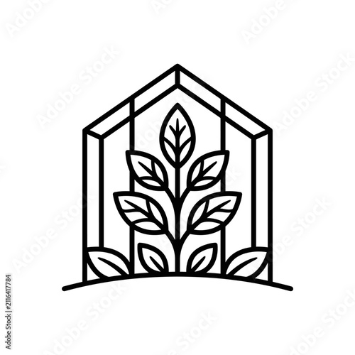 Simple glasshouse icon featuring growing foliage inside outline.