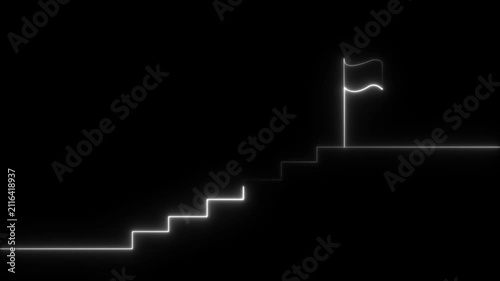 stairs icon sign icon animation on Glowing neon business graph chart concept  market signs in neon lights Glowing neon line. Man and concept. 4k video 