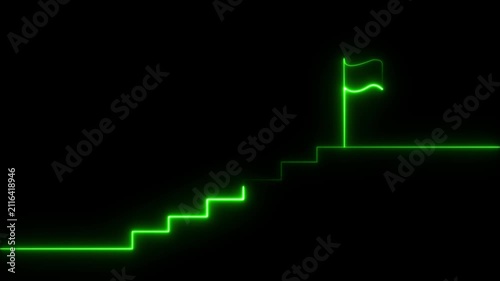stairs icon sign icon animation on Glowing neon business graph chart concept  market signs in neon lights Glowing neon line. Man and concept. 4k video 