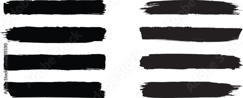 Black ink brush stroke set. Paint, ink brush, brush strokes, brushes, lines, frames, buttons, grungy rough. Vector illustration