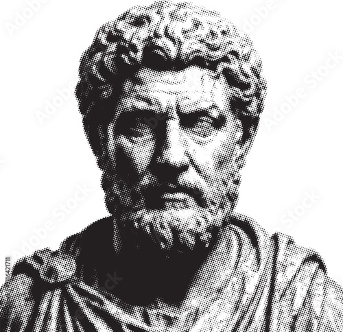 Fotografie Halfone portrait of ancient Roman emperor bust with stoic expression during a dr