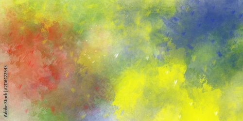 Abstract textured background with a vibrant blend of purple yellow orange and green watercolor brush strokes . Artistic vibrant and colorful wallpaper.Brushed Painted Abstract Background. Brush stroke
