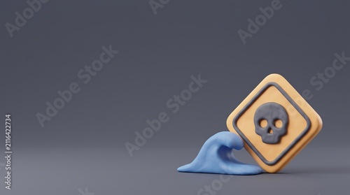 3D Illustration of Toxic Water Hazard Warning Sign with Wave