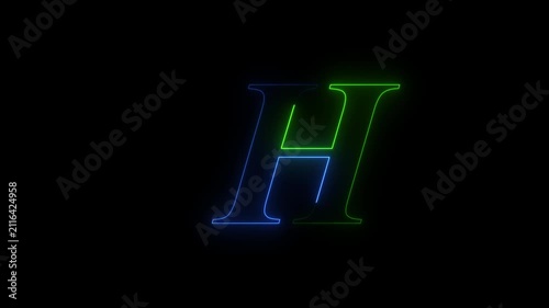 Glowing Blue and Green Neon Letter H Animation, Animated Alphabet Motion Graphic Loop for Intro Video Title Sequence 4K