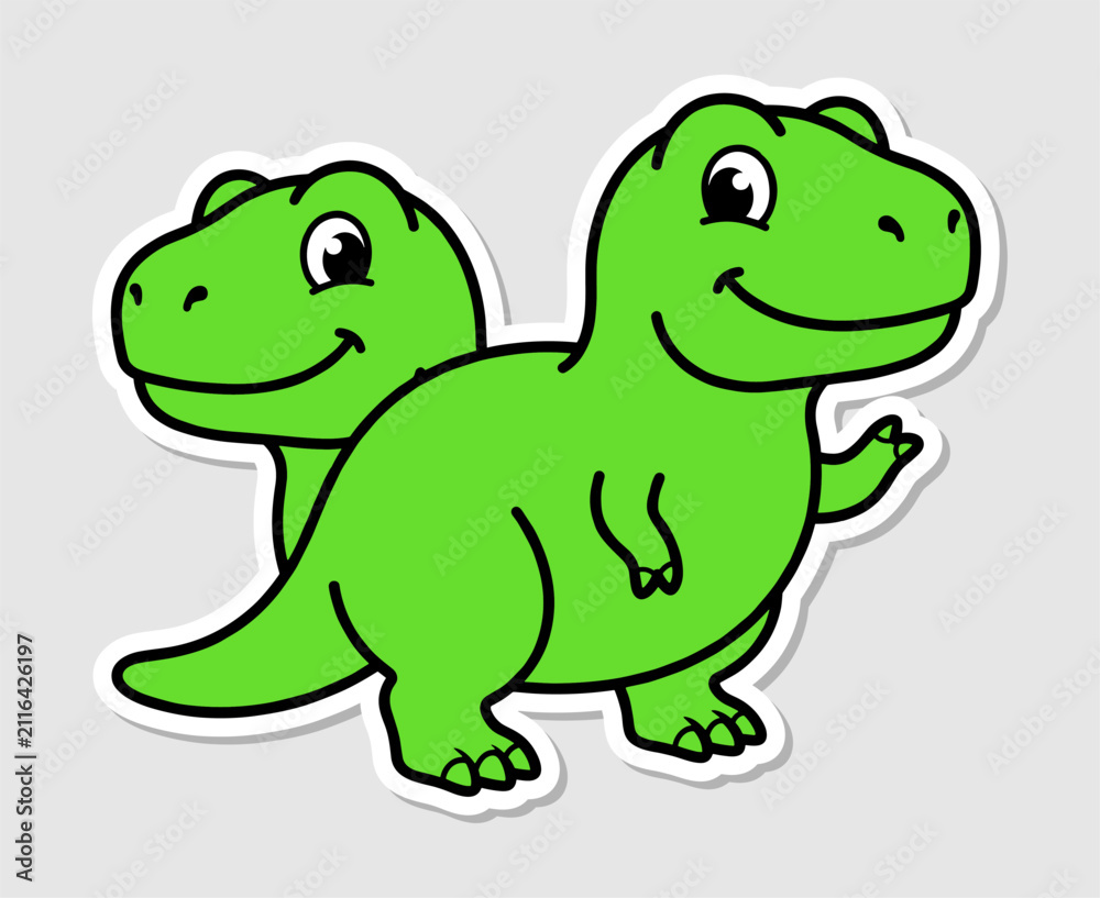 Fototapeta premium Cute Kawaii Dinosaur T Rex Sticker with Smiling Cartoon Character Vector Illustration