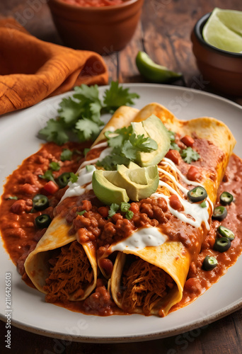 Chicken enchiladas with red...